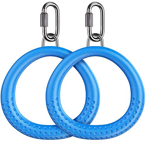 Dolibest Turnringe, 2er Runde Schaukelringe Trapezring Kunststoff Fitness Gymnastik Ringe Kletterringe mit Karabiner for Outdoor Spielplatz Hindernisparcours Klettergerüst, Blau