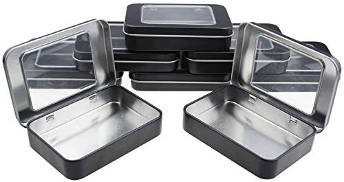 Goodma 8 Stück Rechteckiges Metall Leere Klappdosen Home Storage Container Organizer Mini Box mit klarem Fensterdeckel, 10 x 7 x 2 cm (Schwarz)