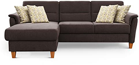 CAVADORE Ecksofa Palera / L-Form-Sofa im Landhausstil mit Federkern / 244 x 89 x 163 / Chenille-Bezug, Braun