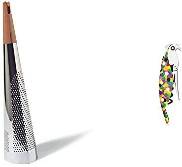 Alessi Todo Grattugia Per Formaggio, Legno, Argento & Aam32 1 Proust Parrot Cavatappi Per Vino Di Design, In Alluminio Profuso E Pc, Multicolore