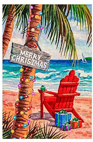 Morigins Merry Christmas Strandkorb Tropische Pflanzen Dekoration Outdoor Winter Haus Flagge 71,1 x 101,6 cm