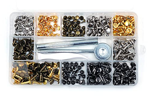 CENPEK 180 Set 3 Größen Ledernieten Einzelkappe Niete röhrenförmige Metallnieten mit 3 Stück Befestigungswerkzeug für DIY Leder Handwerk Nieten Ersatz
