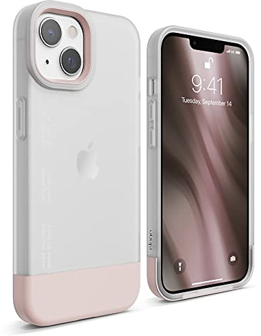 elago Glide Hülle für iPhone 13 | transparentes Design, kratzfest, stoßfest (Mattiert-Klar/Rosa)