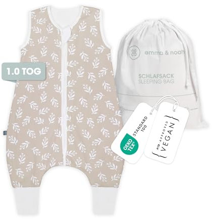 emma & noah Baby Schlafsack mit Füßen 1.0 TOG, Ganzjahres Schlafsack mit Beinen für den Frühling, Sommer und Herbst, 100% Bio-Baumwolle, Oeko-TEX Zertifiziert (Floral Sand, 70 cm)