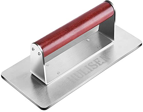 HULISEN Stainless Steel Burger Press, 9 Inch Large Heavy Duty Burger Press with Wood Handle, Non-stick Grill Press for Griddle, Steak Weight Griddle BBQ Accessories for Panini, Sandwiches