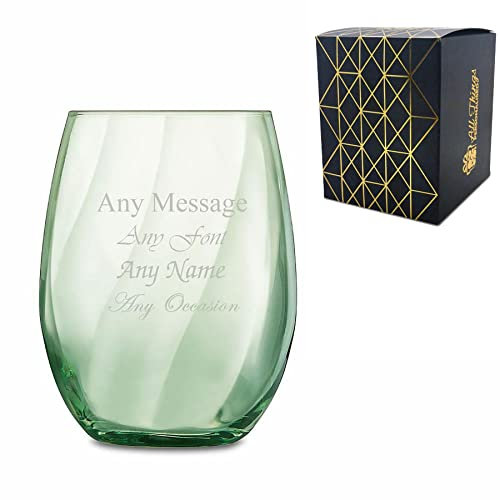 Personalised Engraved Green Arpege Tumbler Cocktail Glass, Gift Boxed, Personalise with Any Message for Any Occasion