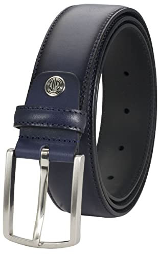 LINDENMANN Leder-Gürtel Herren, Anzug-Gürtel Herren 35 mm breit, Gürtel Herren, Vollindleder blau, Farbe/Color:blau, Size US/EU:Bundweite 125 cm Gesamtlänge 140 cm W 50 XXXL