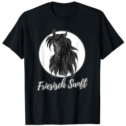 Friese schwarz Pferd reiten Reiterin Reiter für Herren Damen T-Shirt