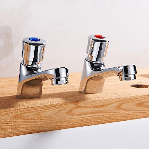 Lot de 2 robinets de lavabo de salle de bain 1,27 cm avec mitigeur chaud et froid non concu à bouton-poussoir à fermeture automatique Chromé