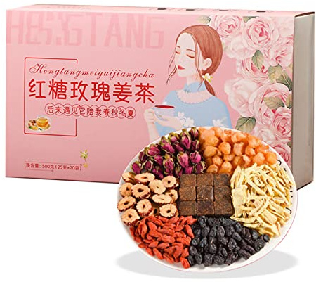 Yctze Brauner Zucker Ingwer Tee, 20 Beutel 500 G Jujube Rote Datteln Longan Wolfsbeere Rose Tee f¨¹r Menstruation Kalte H?nde F¨¹?e