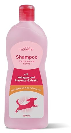 Japan Premium Pet Katzen & Hundeshampoo | Sensitives Hundeshampoo & Katzenshampoo mit Kollagen- & Plazenta-Extrakt | Geruchskontrolle | Geeignet für Welpen & Kätzchen | 350 ml