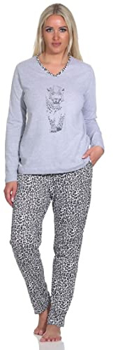 Normann Damen Langarm Schlafanzug mit Tiermotiv, Hose im Animal-Print-Look