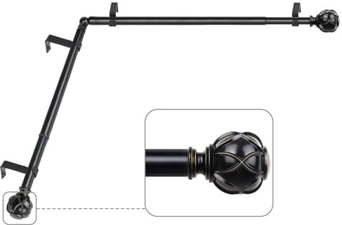 KAMANINA 2,5 cm Eckvorhangstange 91,4 cm bis 183,9 cm (3–6 Fuß), schwarze Gardinenstangen für Eckfenster 61 bis 172 cm, Netzstrukturenden