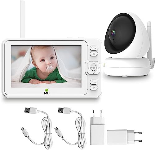 m MU Babyphone Vidéo, Camera Bebe avec 5”LCD Couleur, VOX, Vision Nocturne, Bébé Surveillance Communication Bidirectionnelle, Camera Surveillance avec Rotation à 360/120 degrés, Température.