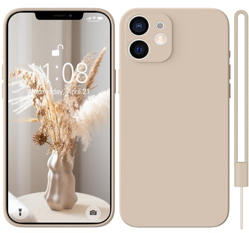 HGH für iPhone 12 Mini Hülle Silikon mit Lanyard, Handyhülle für iPhone 12 Mini Case Ultra Dünne Rundumschutz mit Weichem Microfiber-Innenfutter Kratzfest Schutzhülle für iPhone 12 Mini 5.4 Khaki