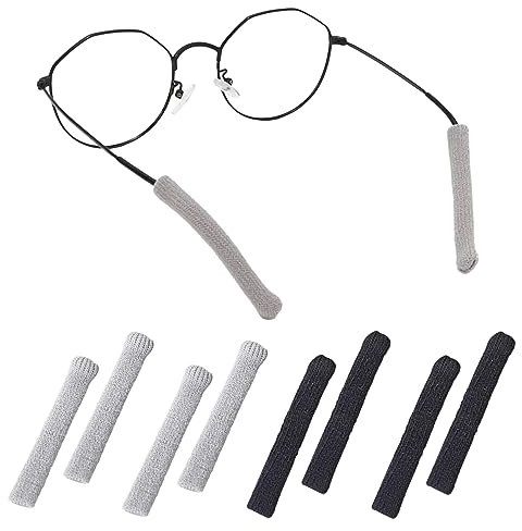 4 Pairs Eyeglasses Temple Tips Sleeve Retainer,Soft Knitting Cotton Fabric Glasses Arm Covers,Anti-Slip Elastic Comfort Glasses Accessories for Sunglasses Glasses Reading Glasses (Black and Grey)