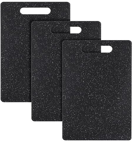 Set of 3 25 * 15 * 0.65cm Breakfast Board, Cutting Board Set, Fruit Vegetable Meat Cutting Board, Antibacterial Plastic Breadboard with Handle (Black)