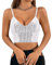 Segreto Damen Glitzer Pailletten Tanktop Ärmellos Spaghettiträger Sexy Crop Top Trägertop Festival Party Club Silber Camisole
