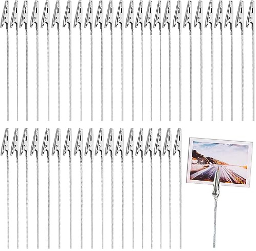 Pinces Crocodiles en fil Métallique, 50 Pièces Pince Crocodile Photo, 15 cm - Support de Support de Pince Mémo, Pinces Photo en Métal, pour Note Trombone Mariage Anniversaire Fête Décoration de Table