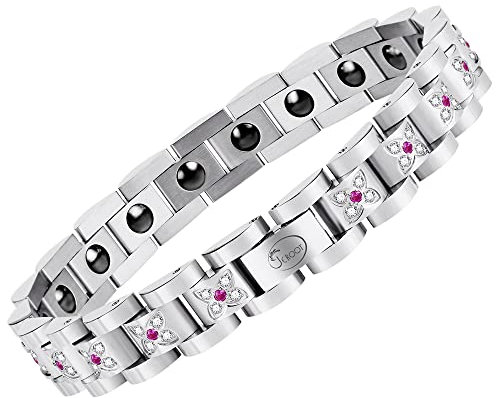 JEROOT Magnetarmband,Damen Gesundheit Magnetarmband Magnetische Armbänder für Arthritis Verschluss Armband Magnet Gesundheit Magnetarmband Edelstahl Hämatit Magnetarmband Energetix (Rosa)