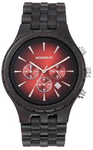 woodwear Herrenuhr Holzarmbanduhr Watch Chronograph Nachtblau Lagunentraum Morgenröte (rot) handgemacht