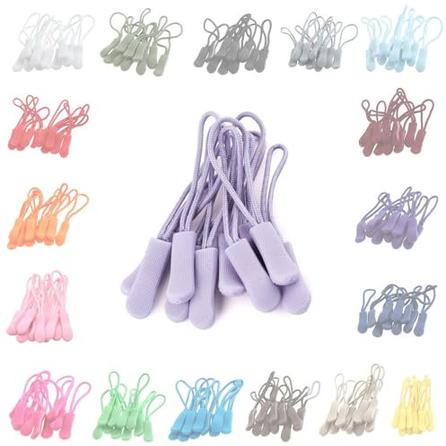 10 Zipper-Schlaufen 70 Farben Reißverschluss-Anhänger Reißverschluss-Verlängerung Pull Anhänger, Farbe:pastellflieder