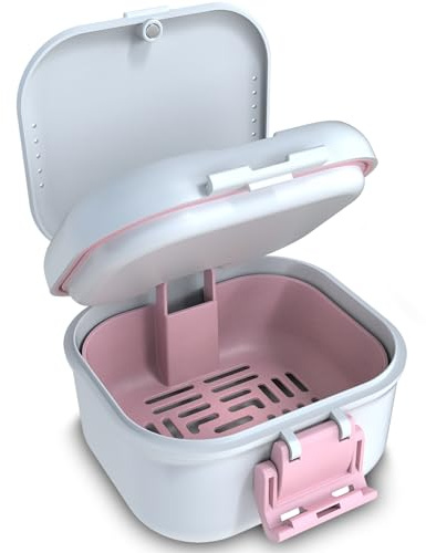 BVN 3-Layer Leak-Proof Denture Case with Strainer Basket,3-in-1 Airtight Soaking & Storage Box for Overnight Cleaning,Heavy-Duty Portable Cleaning Cup for Retainers,Clear Aligners & Mouth Guards