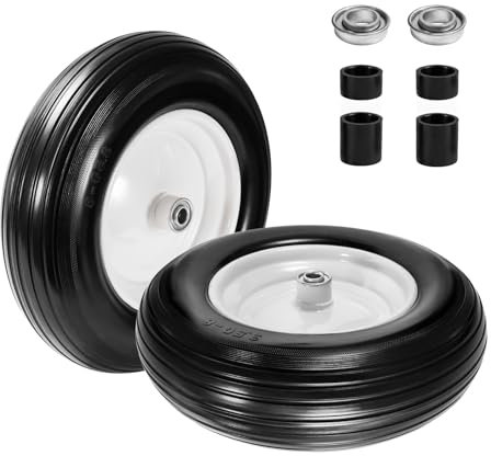 LTNICER Schubkarren-Reifen, 35,6 cm, 12,1 cm, 10,2–20,3 cm, flacher Reifen mit 1,9 cm und 5/8 Zoll Lager, 7,6 cm Nabe für Gartenwagen, Schubkarren, Wagen, Rasenmäher (2 Stück)