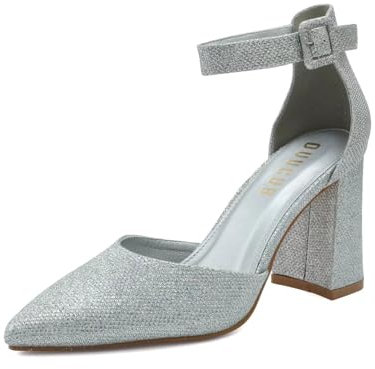 DUUCUB Low Heels Schuhe Frauen Hochzeit Knöchelriemen Kleid Geschlossene Zehe Pumps Damen Glitzer EU 39