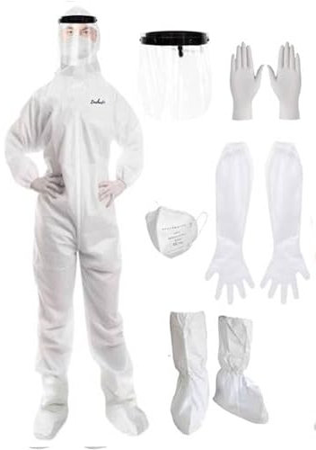 Zimchado Hazmat Suits Disposable Long Sleeve Gloves Full Body Paint Suit And Face Shield Shoe Cover Reusable Pair of Gloves, White, Medium