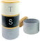 3 Pieces Jar with Wooden Lid Tea Coffee Sugar Canister Storage Container Bowl Pots Kitchen Storage Tins (Black, White & Grey)