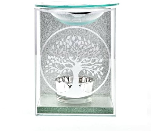 Glass Tea Light Candle Holder - 12cm Tree of Life Oil Burner - Memorial, Christmas or Anniversary Day 1809