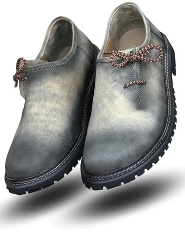 Arshman Lederhosen Men's Bavarian Authentic German Shoe for Outfit Trachten Shoes Real Leather Western Traditional Oktoberfest Shoes Gray Brown
