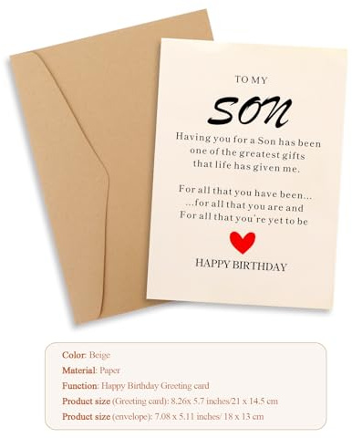 Qianyu Happy Birthday Geburtstagskarte Sohn Geschenk von Mama 14.5 x 21 cm Verpackt in Einer Schützenden Versandtasche Das Geschenk Card Gifts für Kinder Son Männer