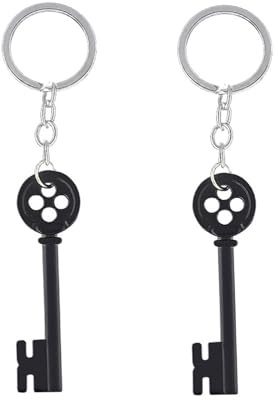 JNAWA Schlüsselanhänger mit schwarzen Knöpfen, für Halloween, Cosplay, Coraline, inspirierter Schmuck, Cosplay, Kostüm, DIY-Geschenk für Damen, Herren, Teenager, 2 Stück, Schwarz , 1