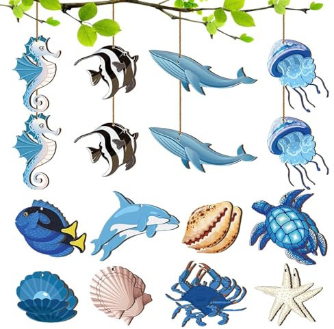 Decoración de árbol de playa con temática de mar, adornos de madera de playa de verano con superficies lisas para ventana, chimenea, puerta delantera, pared