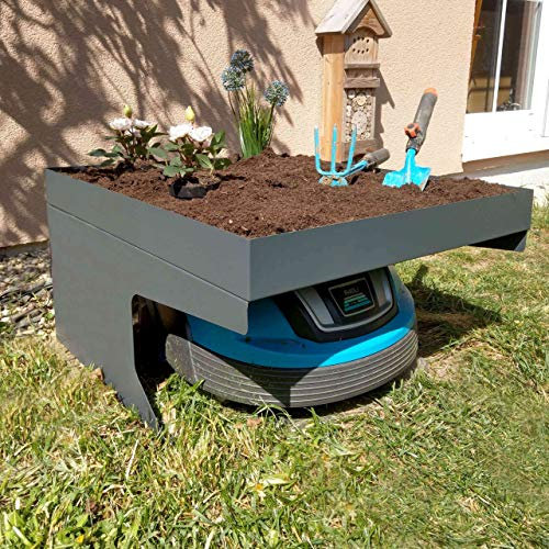 Mähroboter-Garage mit Pflanzkasten HWC-G60AM, Dach Unterstand für Rasenmäher, Metall 37x60x70cm - anthrazit