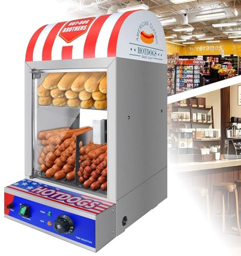 Hot Dog Machine with U-shaped Heating Pipe and Anti-dry Function - Hot Dog Food Warmer Display Cabinet, Steamer, Toaster Oven with Side Drain Outlet