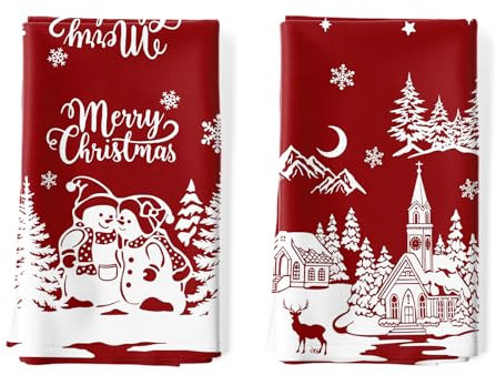 Arquiel 2er Set Geschirrtücher Winter Weihnachten Küchentücher Dekorative 100% Baumwolle Trockentücher Saugstarke Geschenk für den Urlaub Einweihungsfeier 48 cm x 70 cm