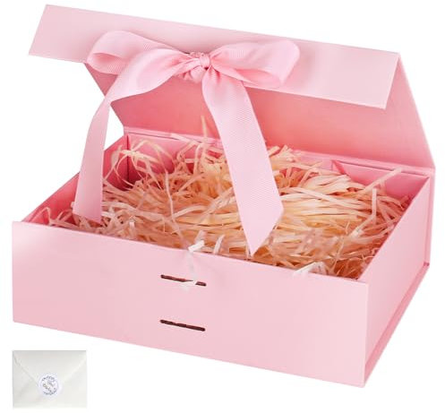 YYTECH Scatola Regalo Rosa Grande 27x19x8 cm,Scatole Regalo Magnetiche,Scatola Regalo Premium con Coperchio Magnetico e Nastro per Confezioni Regalo di Matrimonio e Compleanno, Fodera Plaid