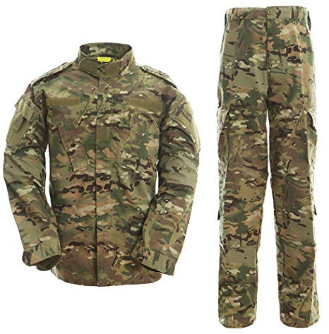 QMFIVE Taktisch Jacke Taktisch Uniform Softairjacke Taktische Männer BDU Kampf Jacke Shirt & Hosen Anzug Camo für Kriegsspiel Armee Militär Paintball Airsoft Jagd Schießen (NOBELT-MC, S)