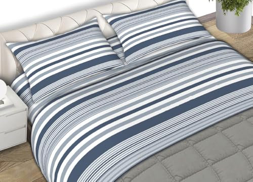 BIANCHERIAWEB Completo Lenzuola In Morbida Flanella Made Italy Disegno Jersey C.N 2 Piazze Blu