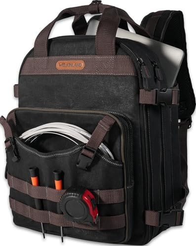 WELKINLAND 90-Pockets Electrician Backpack, Wax-Canvas Tool Backpacks Heavy Duty, Convenient Work Tool Back pack With Pockets