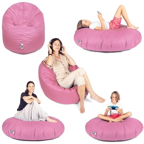 PATCH HOME 2-in-1 Sitzsack Sessel - Gaming Bean Bag mit Reißverschluss - Bereits befüllt, Ergonomisch & Robust für Kinder & Erwachsene - Indoor & Outdoor, Wetterfest (Hellrosa, 155cm)