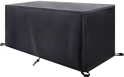 Waterproof 420D Oxford Garden Furniture Covers with Anti UV Protection Black 370x80x90cm Rip Proof Outdoor Patio Table Cover for Rattan Sofa Dining Set Includes 4 Buckles for Secure Fit