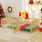 Arhatreya Kinderbett 90x200 cm, Bettrahmen mit Zaun und Tür, Holzbett mit hohem Gitter, Kiefernbett für Kinder, Natur(Ohne Matratze)