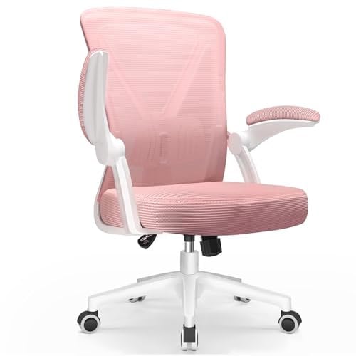 Topiake Bürostuhl,Schreibtischstuhl Bürostuhl Ergonomisch mit Einstellbarer Lendenstütze,klappbaren Armlehnen,Drehstuhl mit Wippfunktion,höhenverstellbarer schreibtischsessel,Rosa