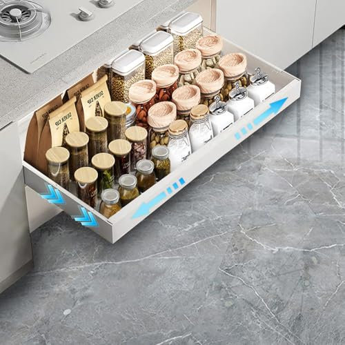Cajones Deslizantes, Bandeja Extraibles Armario, Cajón Telescópico Ancho Ajustable 32~52CM, Gavetas Ampliable No Requiere Taladrar ni Clavar, Organizador Gabinete Cocina para Baño, Despensa (Blanco)