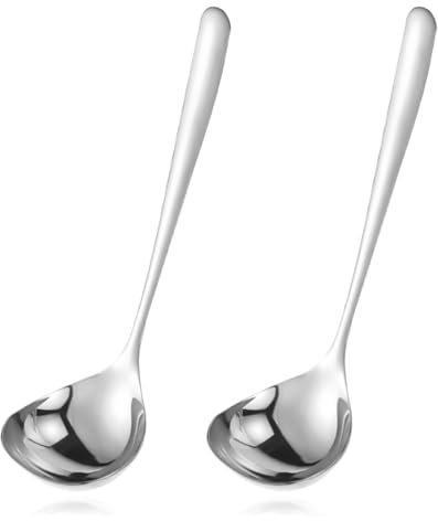 Commercial Home Use 304 Stainless Steel Soup Ladle - Extra Long Heat-Resistant Handle, Durable Kitchen Spoon for Soup, Stew, Sauce, Cooking & Serving (2-Pack)