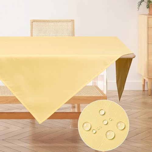 AooHome Tischdecke Abwaschbar, Gelb Tischdecken 80x80cm Leinen-Optik Tischtuch aus Polyester Wasserabweisend mit Lotuseffekt, Dauerhaft Kratzfest für Wohnzimmer, Esszimmer, Balkon, Garten